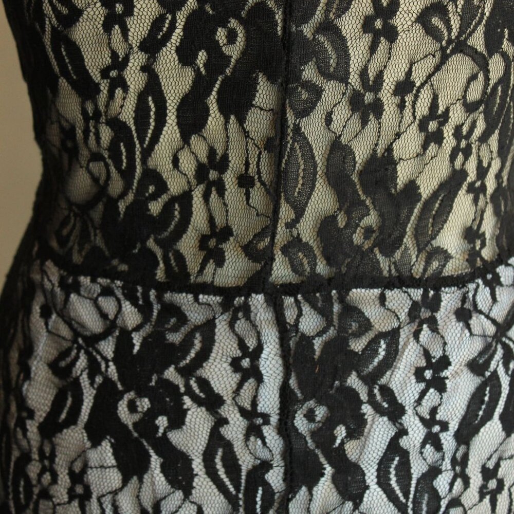 Black Lace Maxi Dress, Hi Lo Sleeveless Gown, Size Large - Picture 9 of 11